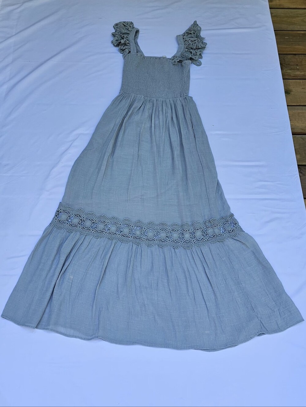 Flawless Boho Summer Light Blue Crochet-Trim Maxi Dress